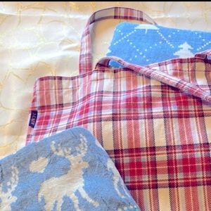 J. Crew Red Plaid Bag Fair Isle Blanket Towel Bunting Set ALL NEW Set of 3